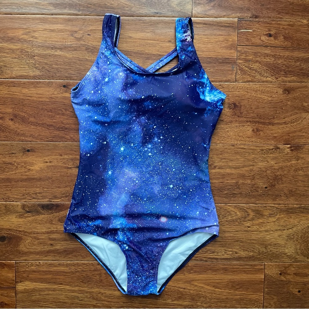 American Trends Women's Sz Small One Piece Swimsuit Criss Cross Back Starry Sky